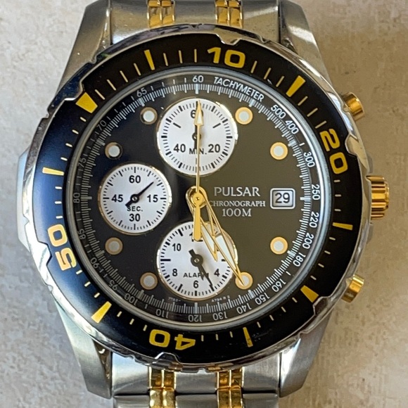 Pulsar Chronograph Watch Men 100m Black Dial Black Tone Date  COPY - Pulsar Men battery chronograph alarm w/date TT WR100M